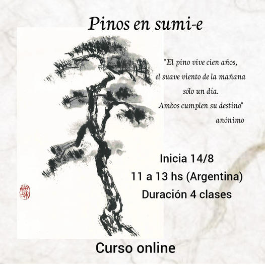 Flyer del curso de Pinos en sumi-e