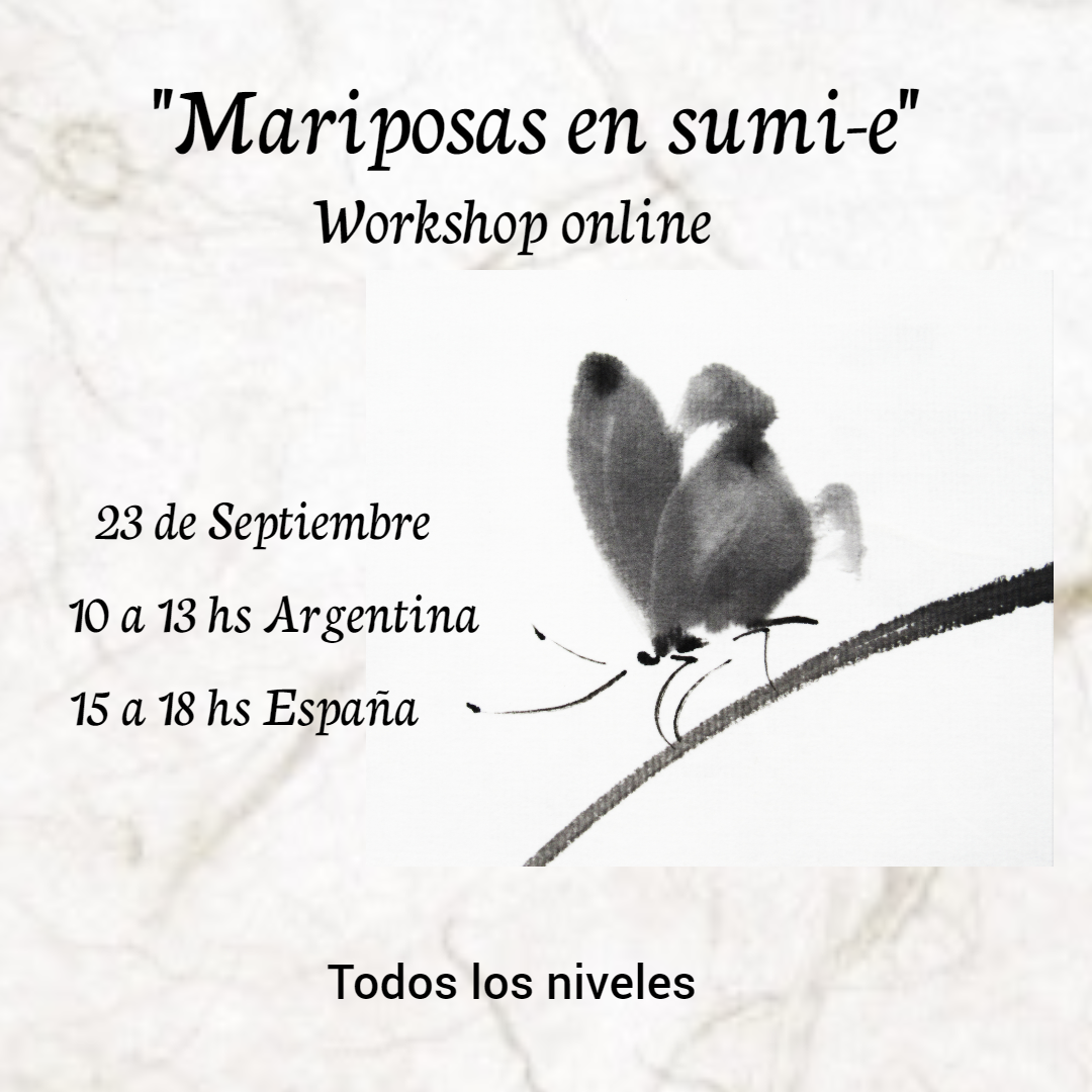 Flyer del curso online de mariposas en sumi-e