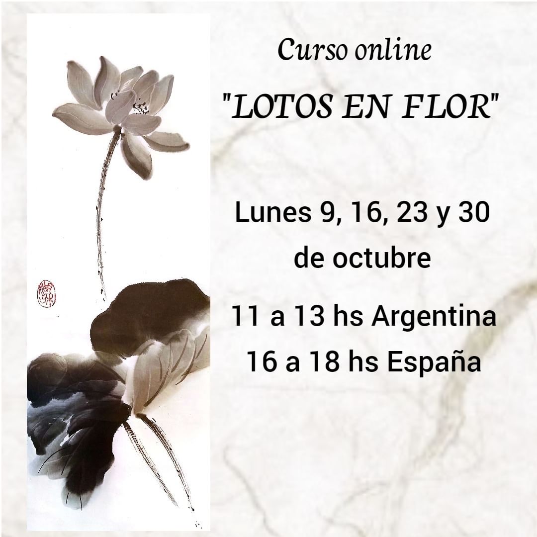 Pintura de loto en sumi-e, flor y hojas en tinta y color