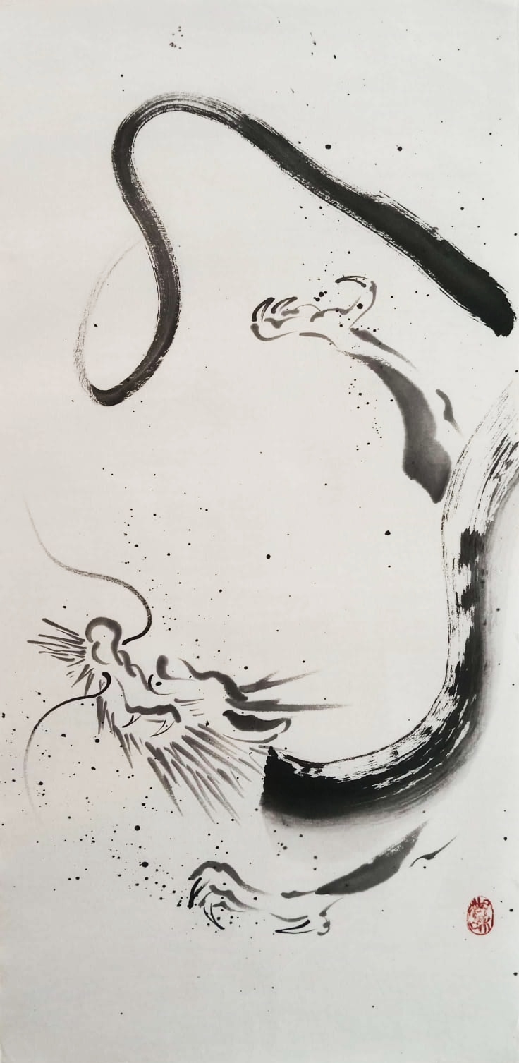 Pintura sumi-e de dragón