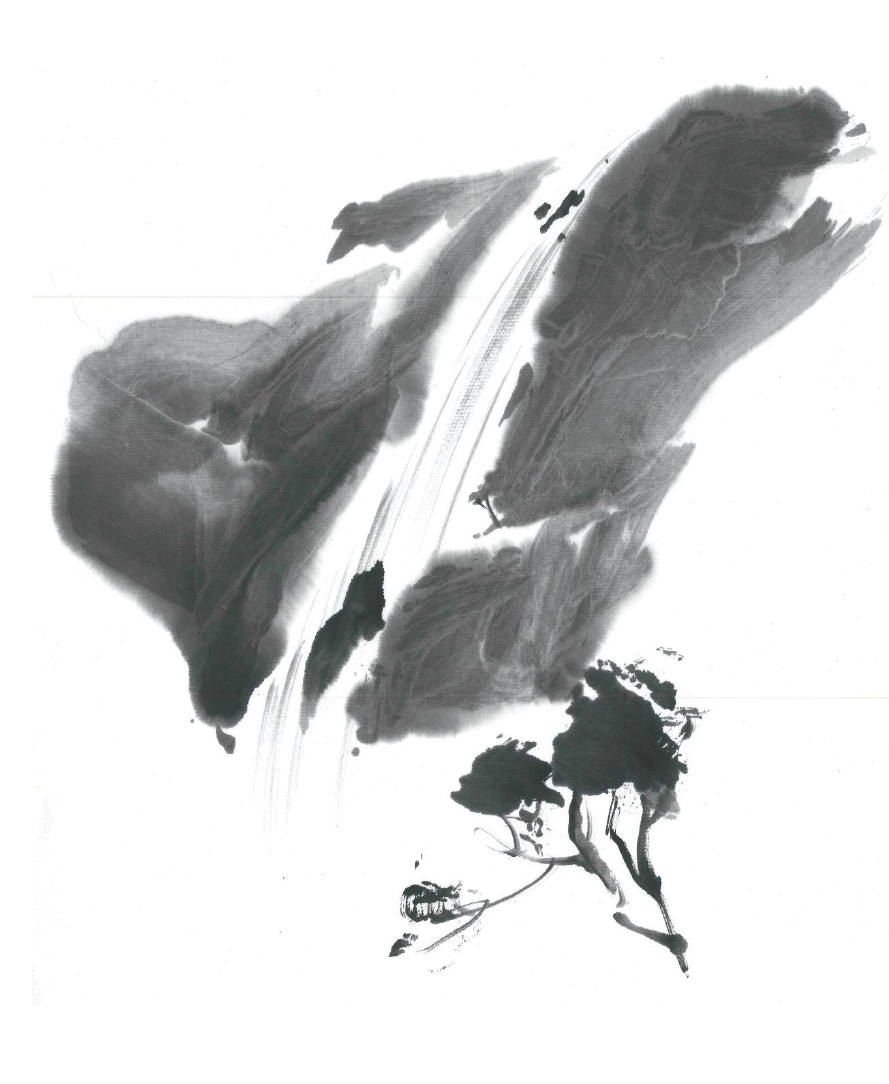 Pintura sumi-e de gran cascada