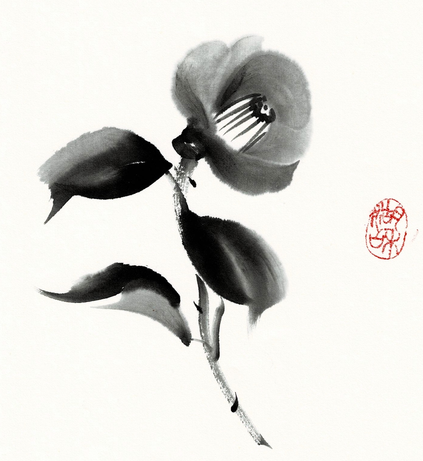 Pintura sumi-e de tsubaki
