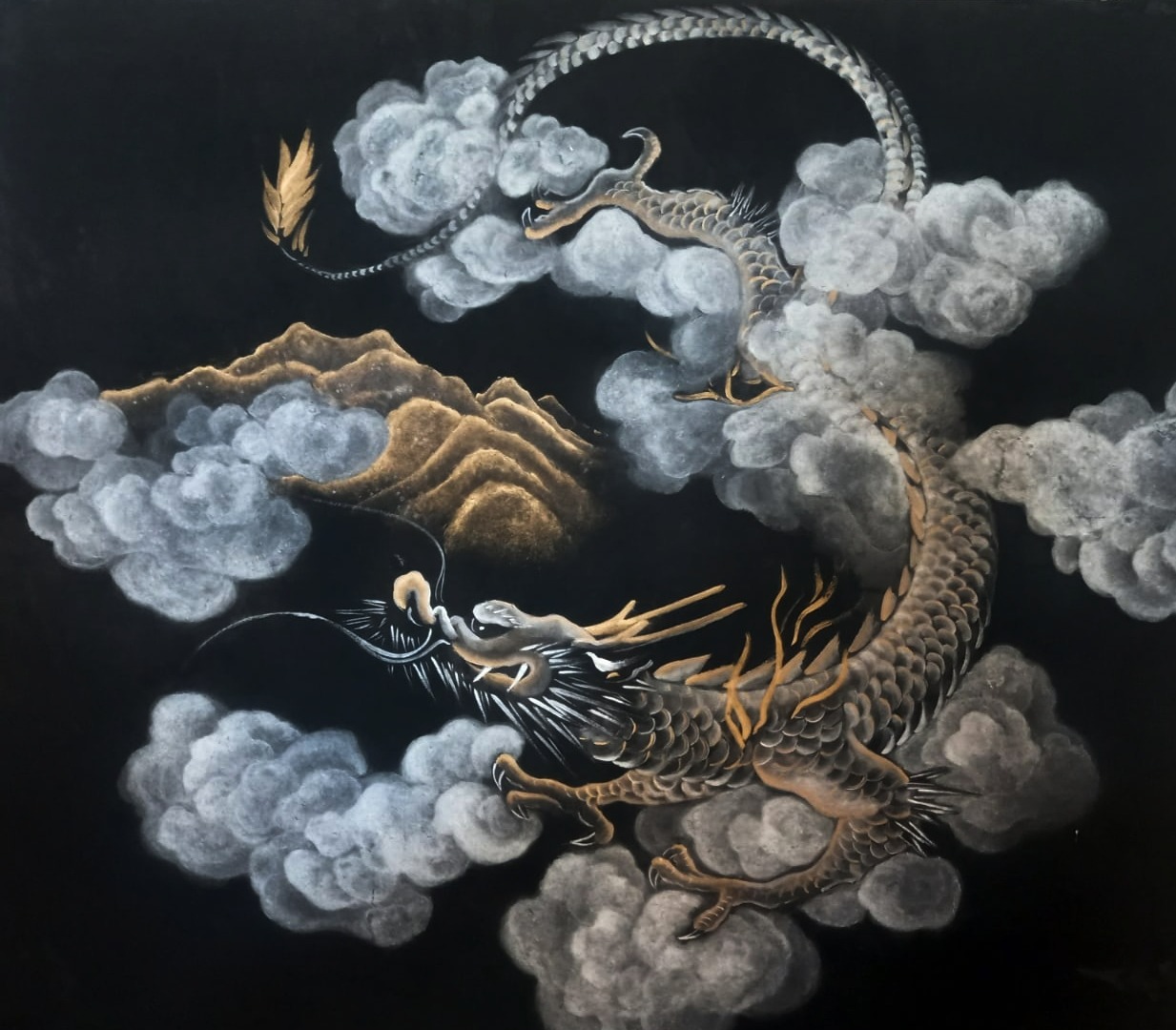 Dragón pintado en estilo sumi-e